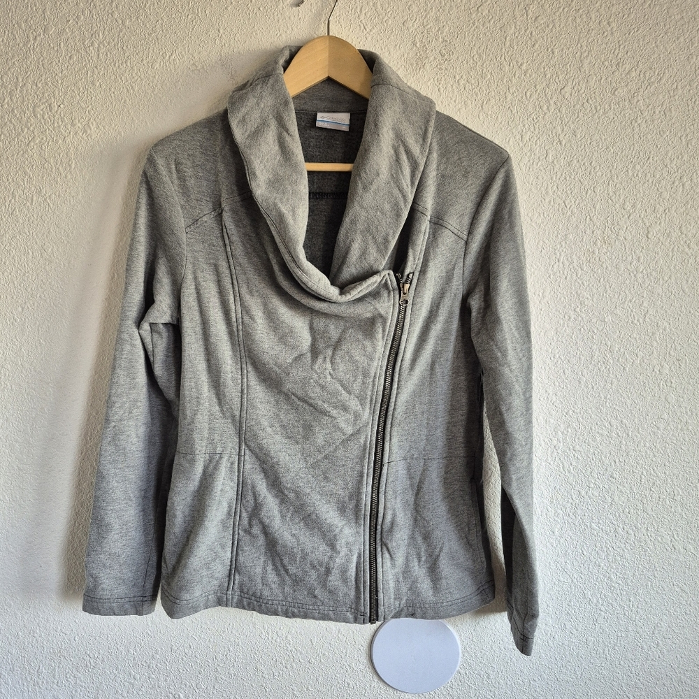 Columbia Side Zip Full Zip Cowl Neck Gray Sweater Womens Size M